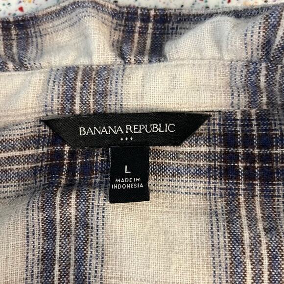 Banana Republic Wool Blend Ruffle Collar Flannel Shirt Gray Plaid Women’s Size L - Picture 4 of 8